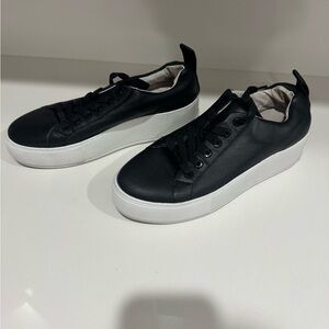 Minimal Black Leather Platform Sneakers with White Sole